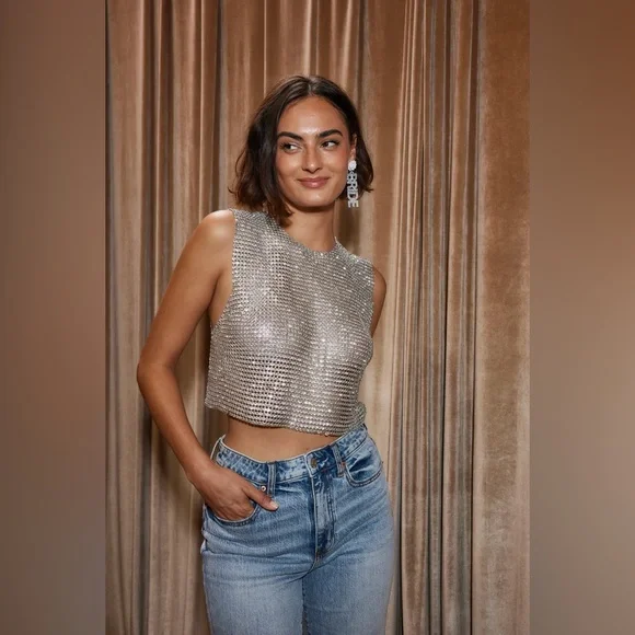 *LAST ONE* Main Character Energy Silver Rhinestone Top - Picture 5 of 17